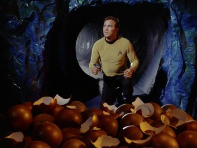 Kirk surrounded by broken Horta eggs